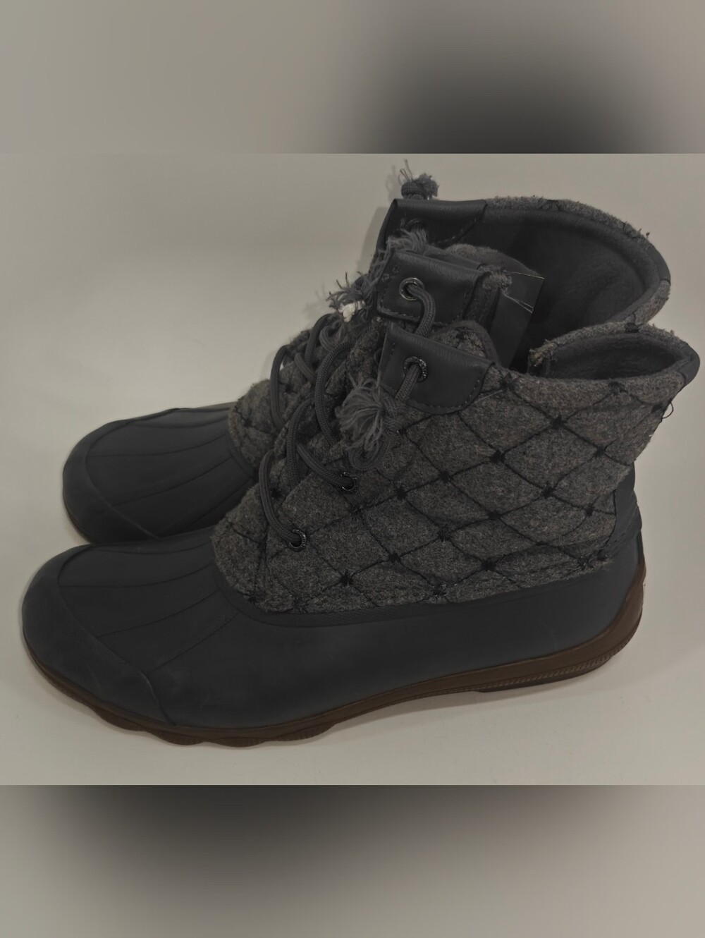 Sperry Syren Gulf Wool Quilted Duck Boots Women’s Size 9.5 Gray Waterproof Shoes